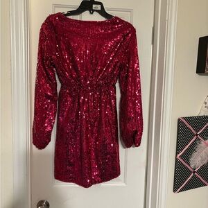 Pink Sequin Long Sleeve Dress